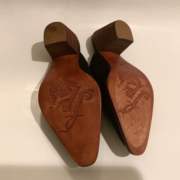 FREE PEOPLE Anya Black Suede Pointed Toe Western Chunky Heel Mules Cowboy Shoes - Picture 8 of 11